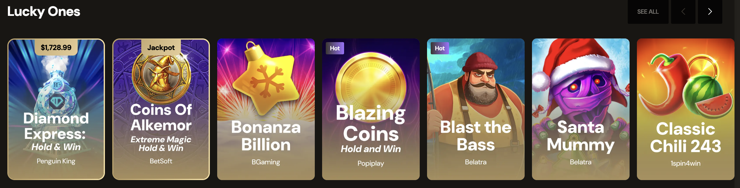 Machine à sous avec fonctionnalité bonus Hold and Win au casino LuckyOnes